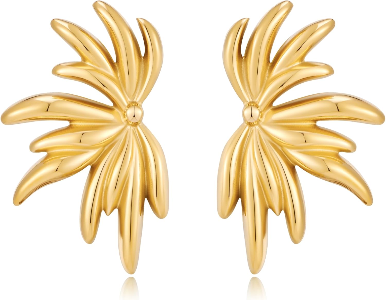 Trendy Floral Statement Earrings for Women – Large Gold Plated Leaf Flower Design Earring, Women Chunky Stud Earrings Hypoallergenic Lightweight Fashion Jewelry Gift for Her