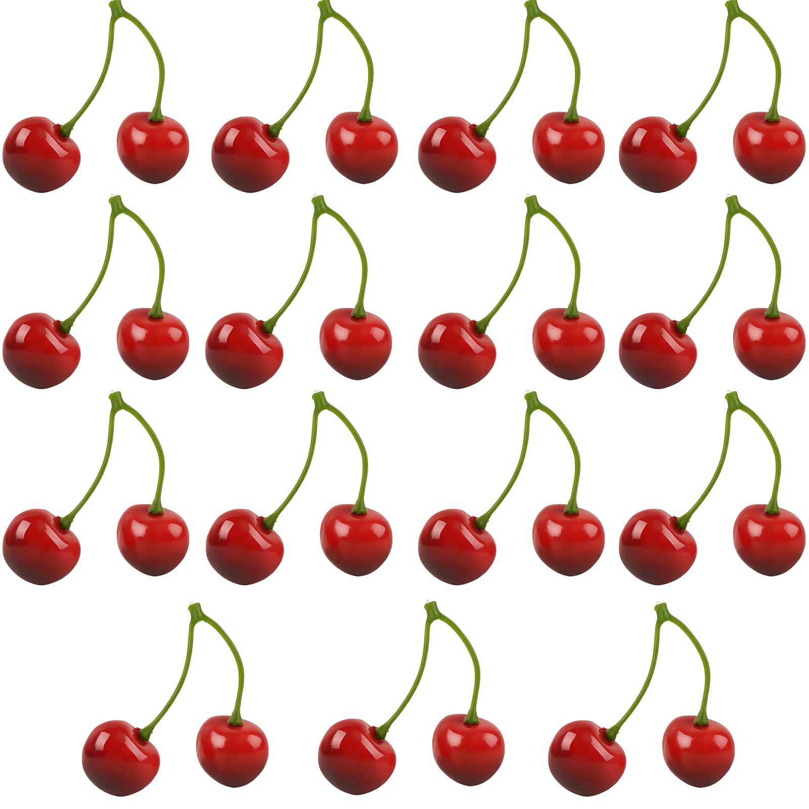 Tivleed 15Pcs Artificial Foam Cherries – Lifelike Red Fake Fruits with Stems, 7x2cm Realistic Cake Decorations for Kitchen, Desserts & Home Decor (Red&Black)