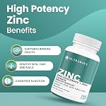 Nutrawave 2-IN-1 Suppléments de zinc, formule à forte absorption 50 mg de gluconate de zinc + Booster d'immuno-friendly, peau saine, cheveux, ongles, citrate de zinc & Bones, pour les hommes & Les femmes, Vegan, 6-Month Approvisionnement