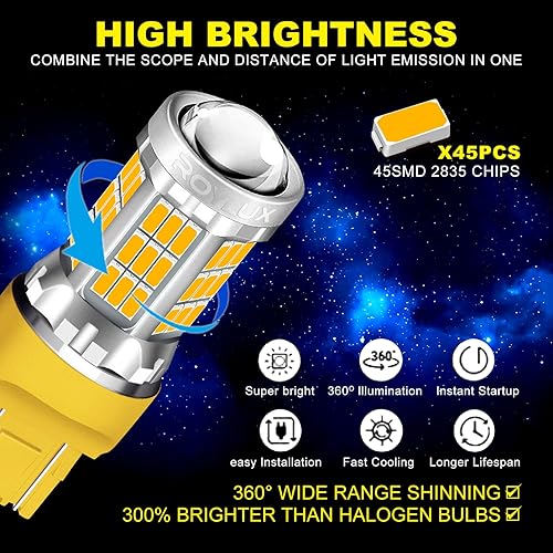 Miniatura 4 de Bombillas LED superbrillantes 7443 7440 T20 de repuesto para luces direccionales delanteras y traseras, 300% más brillantes que las halógenas,