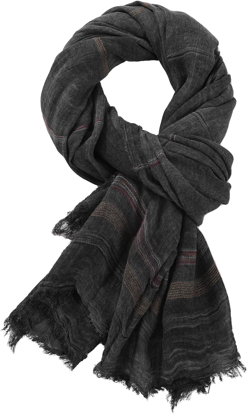 Unisex Striped Men Scarf Lightweight Cotton and linen Large Scarves Winter Warm Scarfs for Women