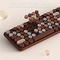 Vista 6 de Teclado y mouse inalámbricos, teclado retro de tamaño completo con teclas redondas, 2.4 GHz para Windows, Mac, laptop, PC, escritorio (café colorido)