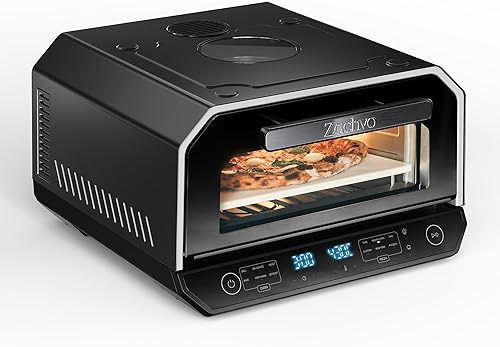 Horno de pizza de interior, hace pizzas de 12 pulgadas en 90 segundos, calienta hasta 850 F horno de pizza de encimera, 6 preajustes de pantalla
