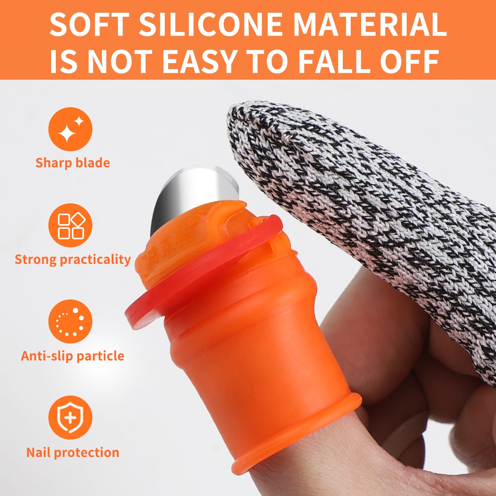 LALAGO 6 pezzi Coltello Pollice, Coltello Dito in Silicone con 6 Protezioni per Dita Antitaglio in HPPE, Coltello Pollice Silicone, Coltello da Giardinaggio, Attrezzi Giardinaggio per Raccolta Ortaggi