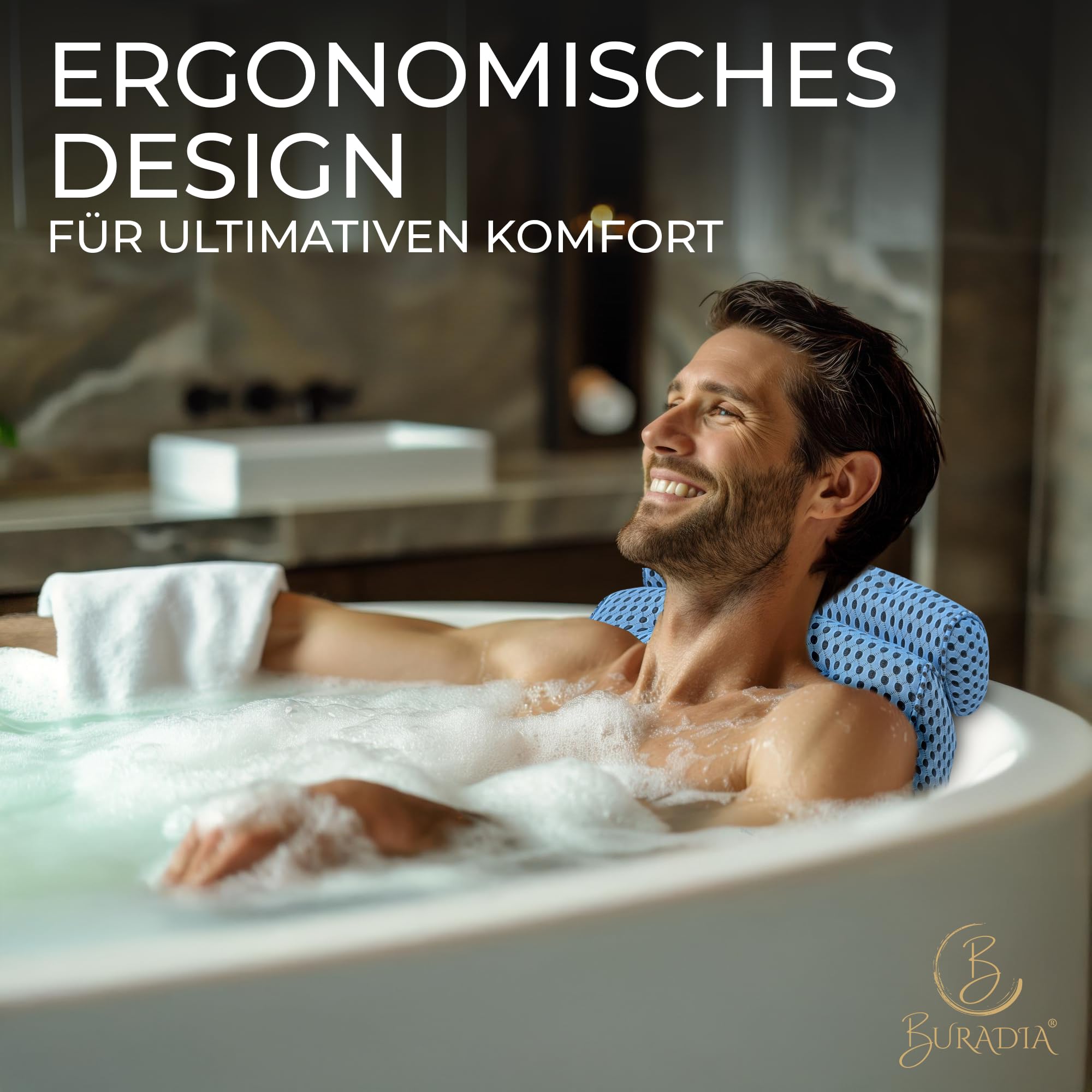 Cuscino per vasca da bagno con rete per bucato – Massimo comfort e relax con la più recente tecnologia Air Mesh – Cuscino da bagno per vasca con 7 forti ventose – Cuscino cervicale/cuscino