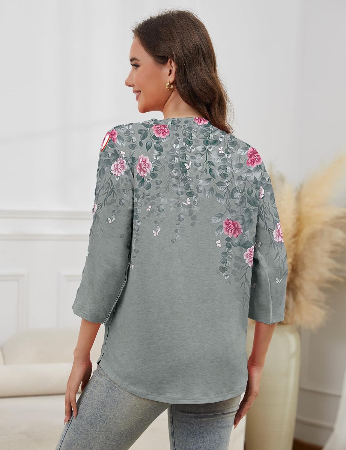 Post Shoulder Surgery Shirt for Women Tear Away 3/4 Sleeve Tops After Rotator Cuff Shirt V Neck Chemo Port Adaptive Clothing - Image 3