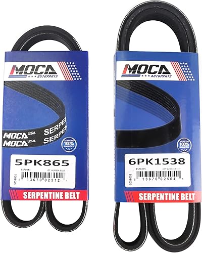 MOCA 5PK865 6PK1538 Cinturones serpentinos compatibles con 1999-2000 para BMW 323i 2.5L, 2001-2002 para BMW 325xi 2.5L, 2001-2002 para BMW 525i
