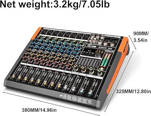 Miniatura 2 de KA8 - Consola de tablero de sonido profesional de 8 canales, interfaz digital USB MP3, entrada 48V Phantom Power Stereo DJ Studio FX Chasis de