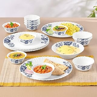 Larah by Borosil Silk Series Opalware Dinner Set | 19 Pieces for Family of 6 | Microwave & Dishwasher Safe | Bone-Ash Free Price In India