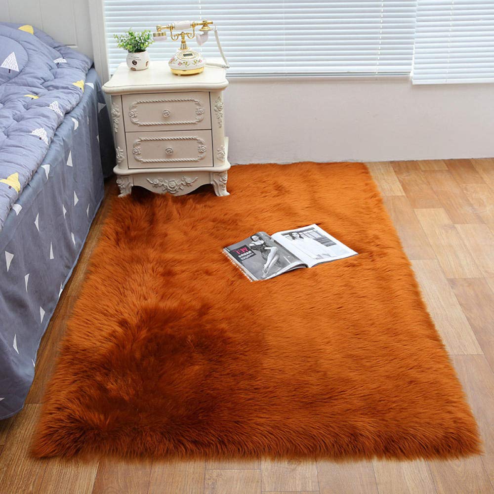 Dywany ze sztucznej owczej skóry miękkie puszyste puszyste duży dywan antypoślizgowy zmywalny używany do sofy lub sypialni brązowy/60 x 90 cm