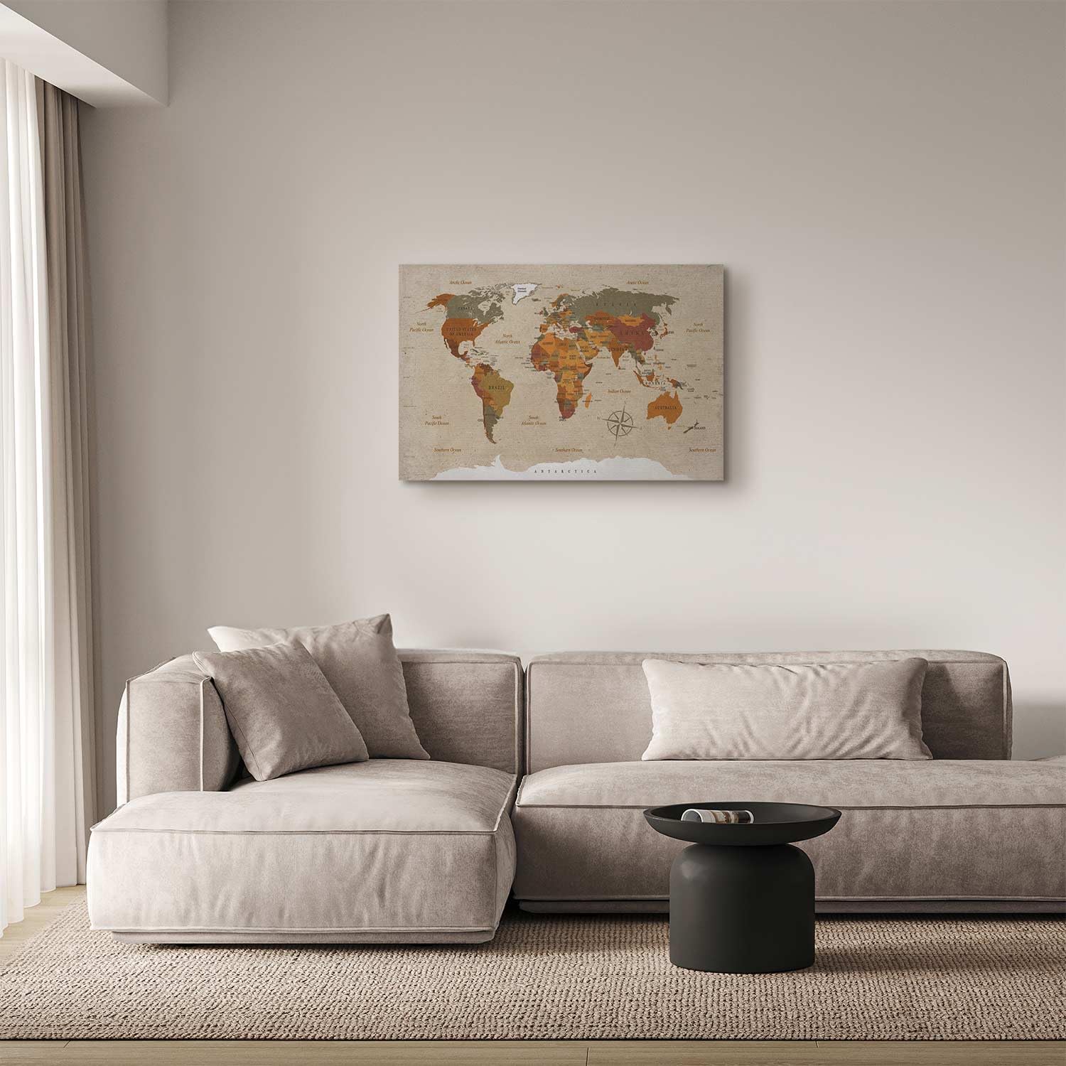 B&D XXL - Pinnwand Pinboard Karte Landkarte, 90x60 cm, Wohnzimmer, Büro | Kombiniert Pinnwand und Wandbild, praktisch und dekorativ, ideal fürs Büro oder Wohnzimmer, inspirierend, langlebig, stilvoll