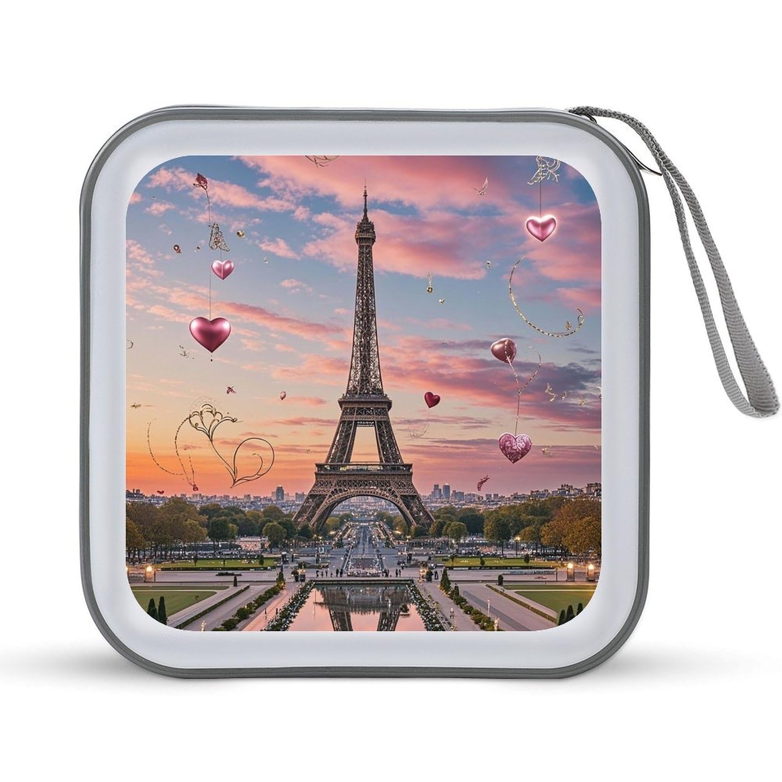 VstaDank Romantic Paris Eiffel Tower CD Case with Hand Strap Lightweight DVD Wallet Holder 40 Capacity CD/DVD Case Wallet Protective CD Wallet CD/DVD Portable Storage Binder for Car Home Office