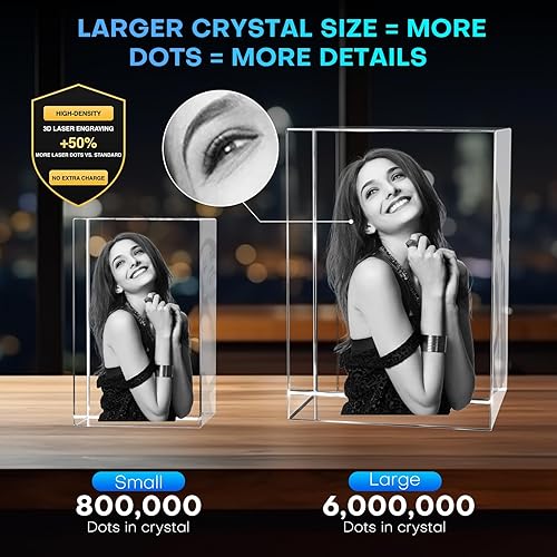 Miniatura 2 de Rectángulo de fotos de cristal 3D personalizado pequeño (retrato) - Premium base LED multicolor, envoltura de regalo y tarjeta 3D listo para regalar