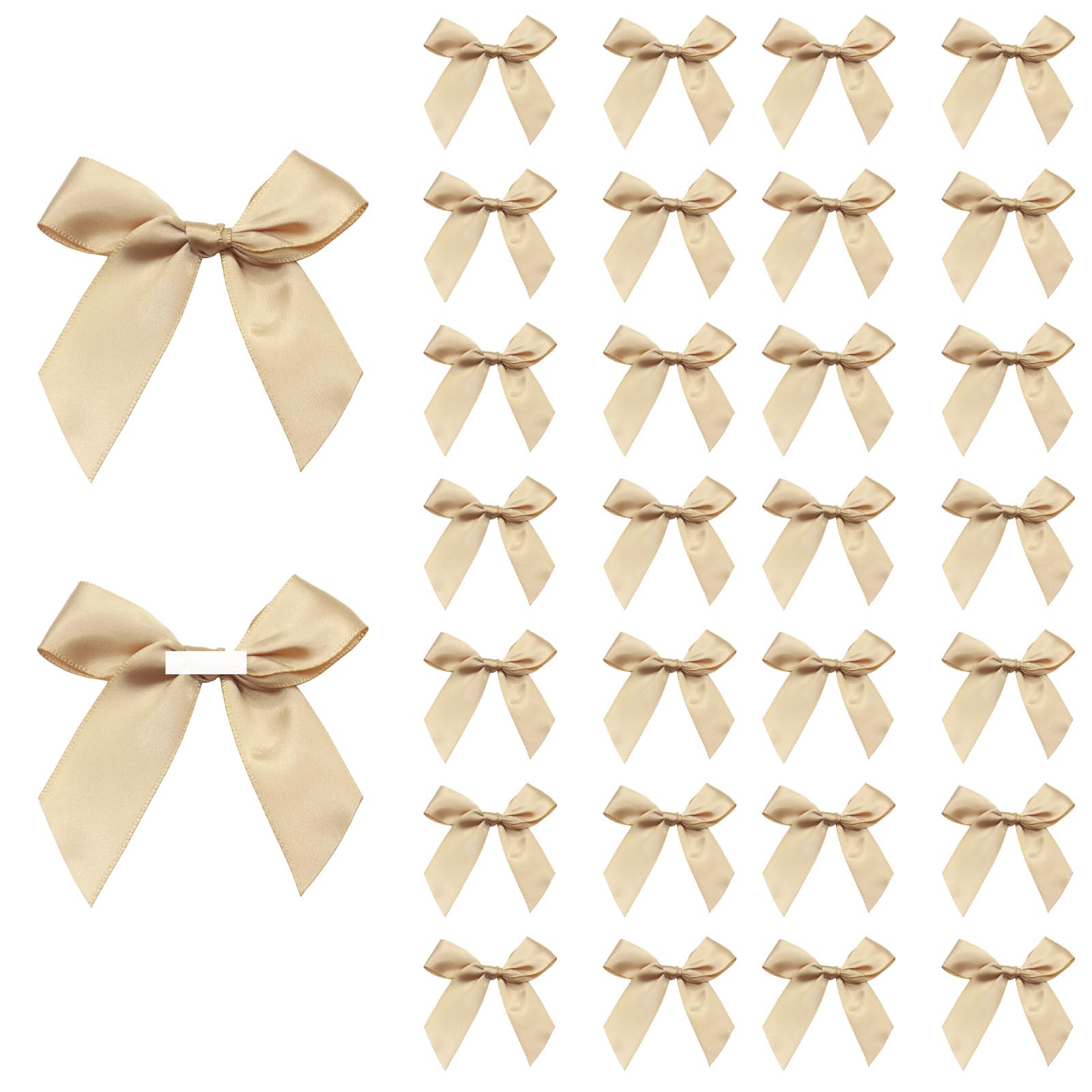 Champagne Gold Bows for Gift Wrapping, Self-Adhesive Ribbon Bows, 30 Pcs