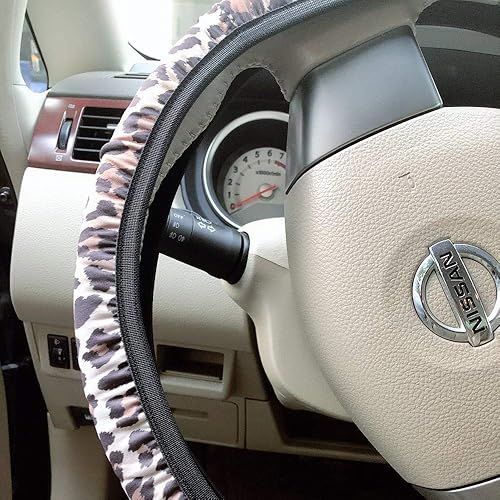 Miniatura 10 de Ajltpa - Funda de neopreno para volante de automóvil, antideslizante, absorbe el sudor, diseño de cactus, girasol, leopardo., Leopard