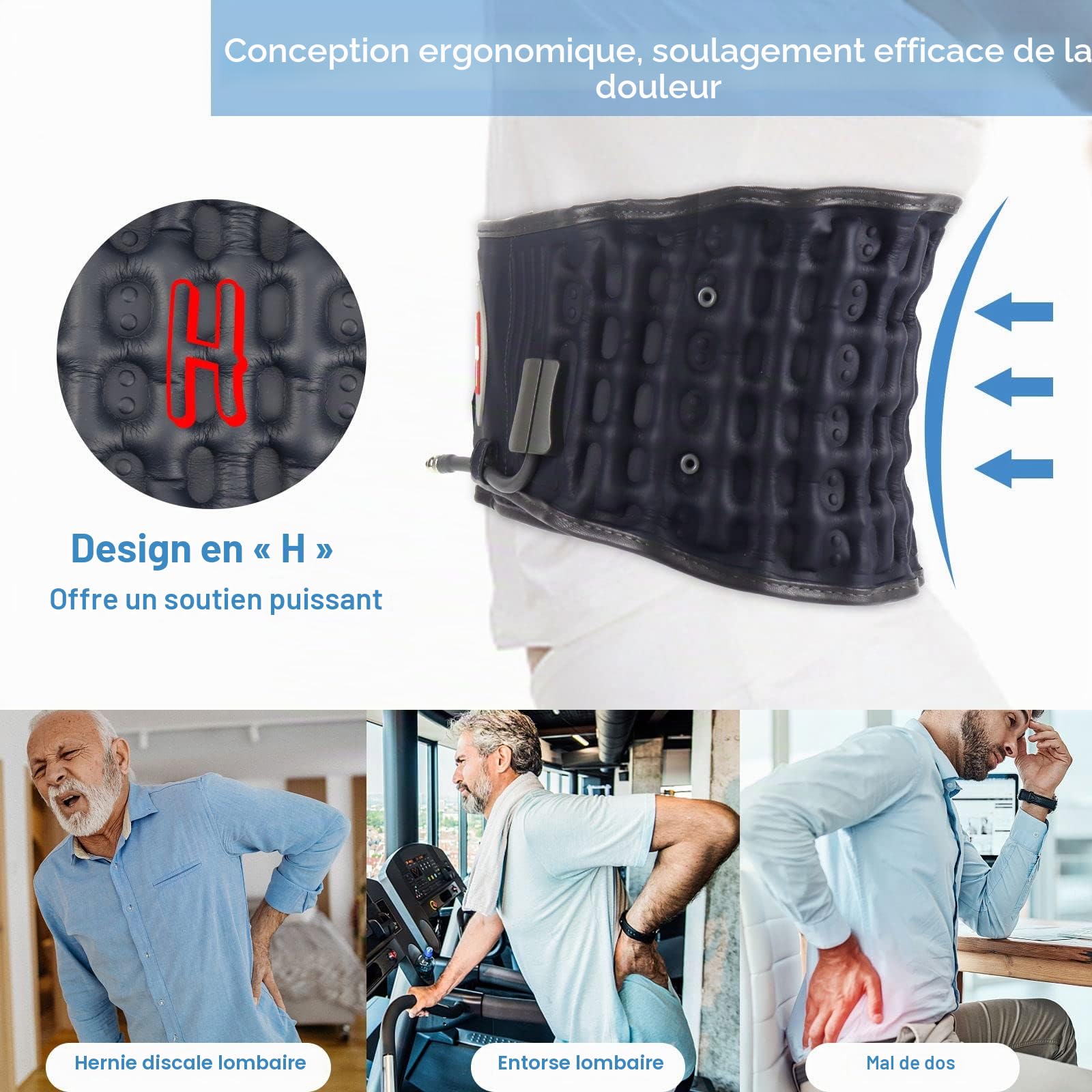 Ceinture lombaire gonflable pour douleurs au bas du dos