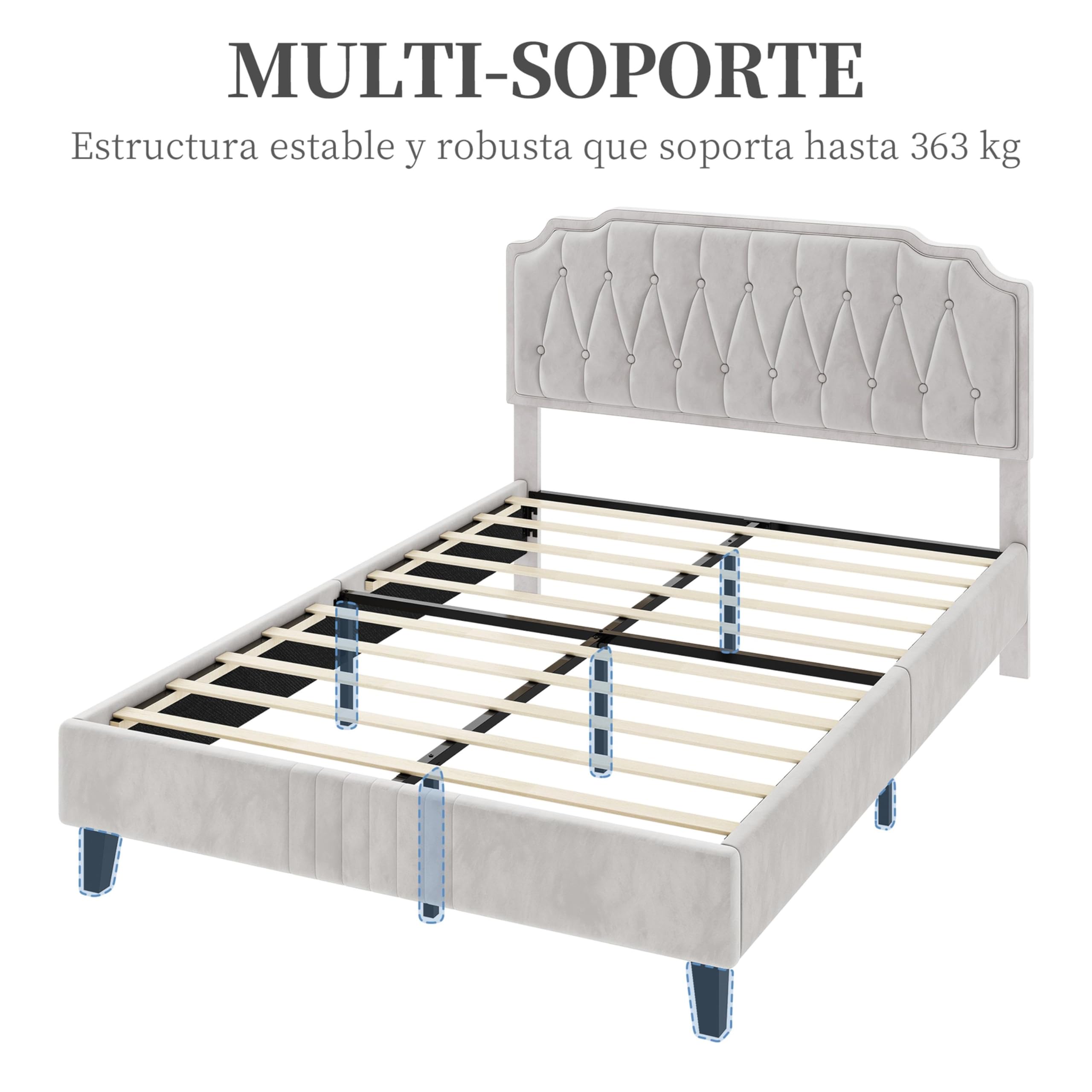 Yaheetech Letto con Testiera Imbottita 160 x 200 cm Altezza Regolabile Rete a Doghe in Legno e Metallo Beige