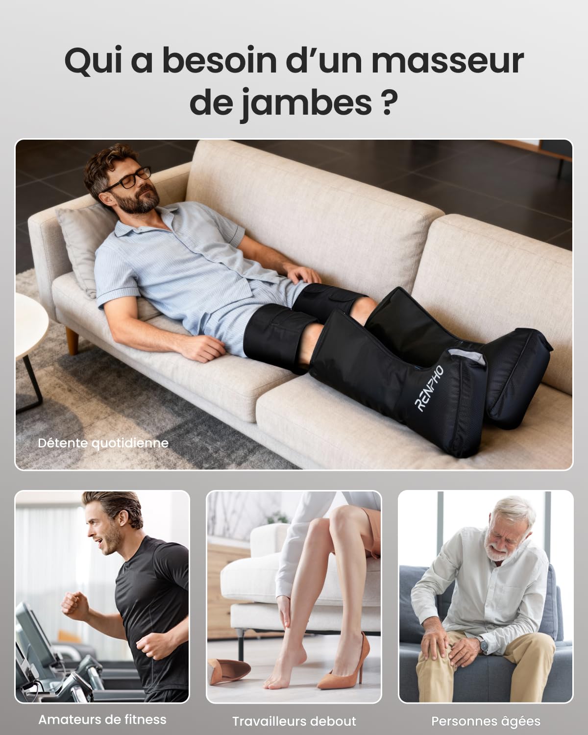 RENPHO Chauffage Bottes Pressothérapie Jambes, Massage Jambes Complet à 360° des Mollets et des Cuisses, 5 Intensités & 6 Modes de Massage, Conçu pour Les Athlètes, Cadeau Fête des Mères, Cadeau Femme