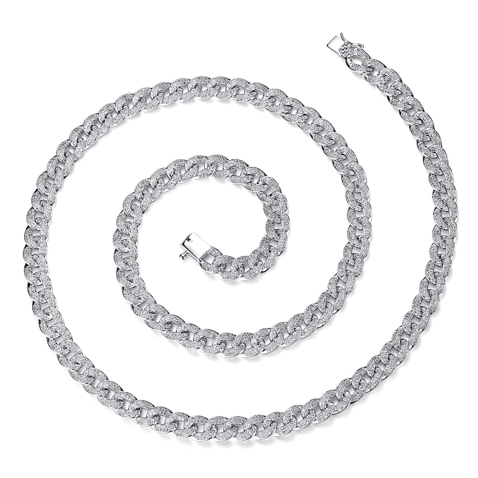 Cadenas, Cuban Link Collar de Plata Curb de Cobre Forma Redonda de Circonita Cúbica Diseño de Cadena con Cz Collar de Compromiso de 700mm para las Mujeres