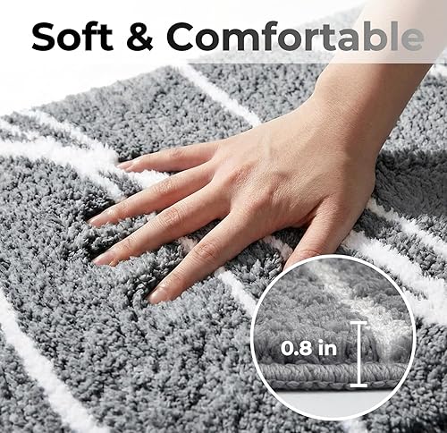 Miniatura 3 de Tititex Alfombra de Baño de Lujo Gris con Línea Blanca, 16 x 24 pulgadas Clásica Extra Suave y Absorbente de Microfibra, Alfombras de Baño