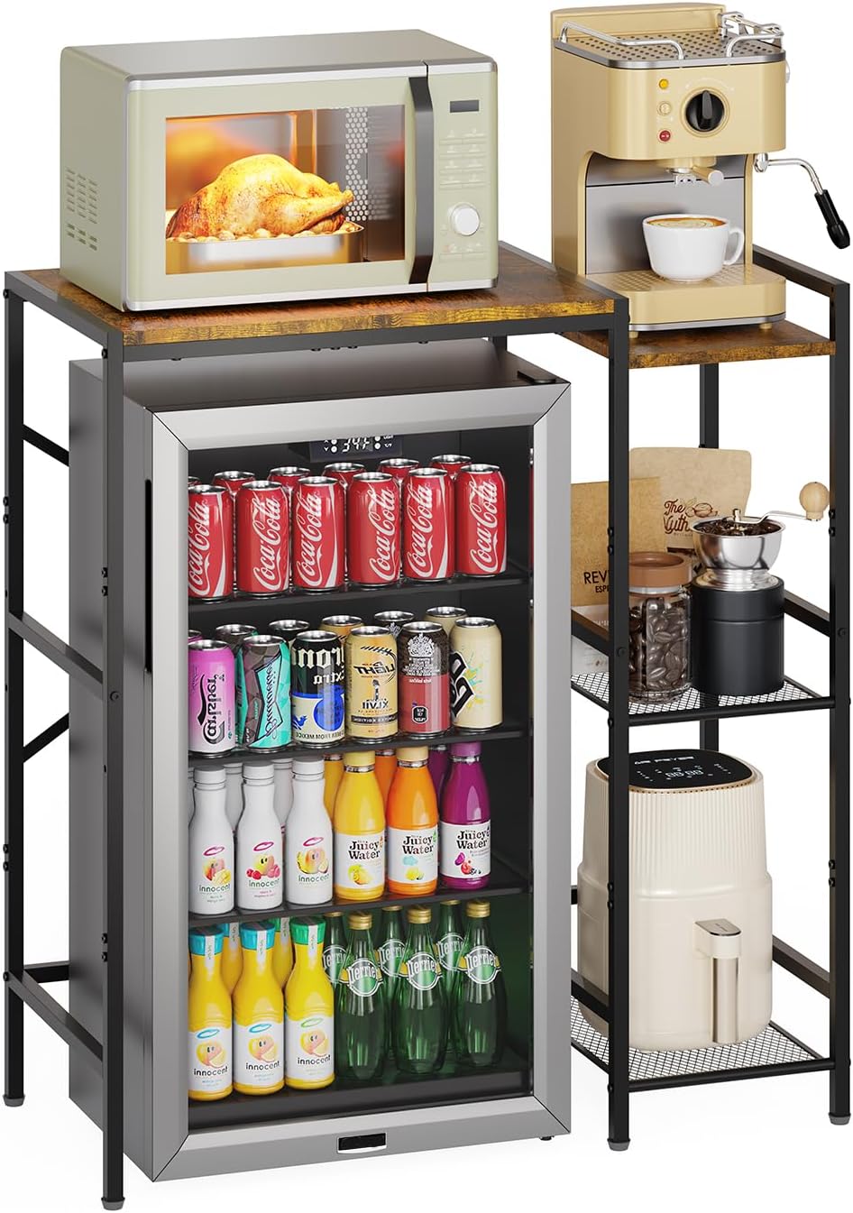 Mini Fridge Stand with Storage Shelves, Wine Cabinet, Microwave Stand, Coffee Bar, TV Stand, Bakers Rack, Beverage Refrigerator Table Adjustable for Dorm Apartment Kitchen Rustic Brown Mini Fridge Stand with Storage Shelves, Wine Cabinet, Microwave Stand, Coffee Bar, TV Stand, Bakers Rack, Beverage Refrigerator Table Adjustable for Dorm Apartment Kitchen Rustic Brown