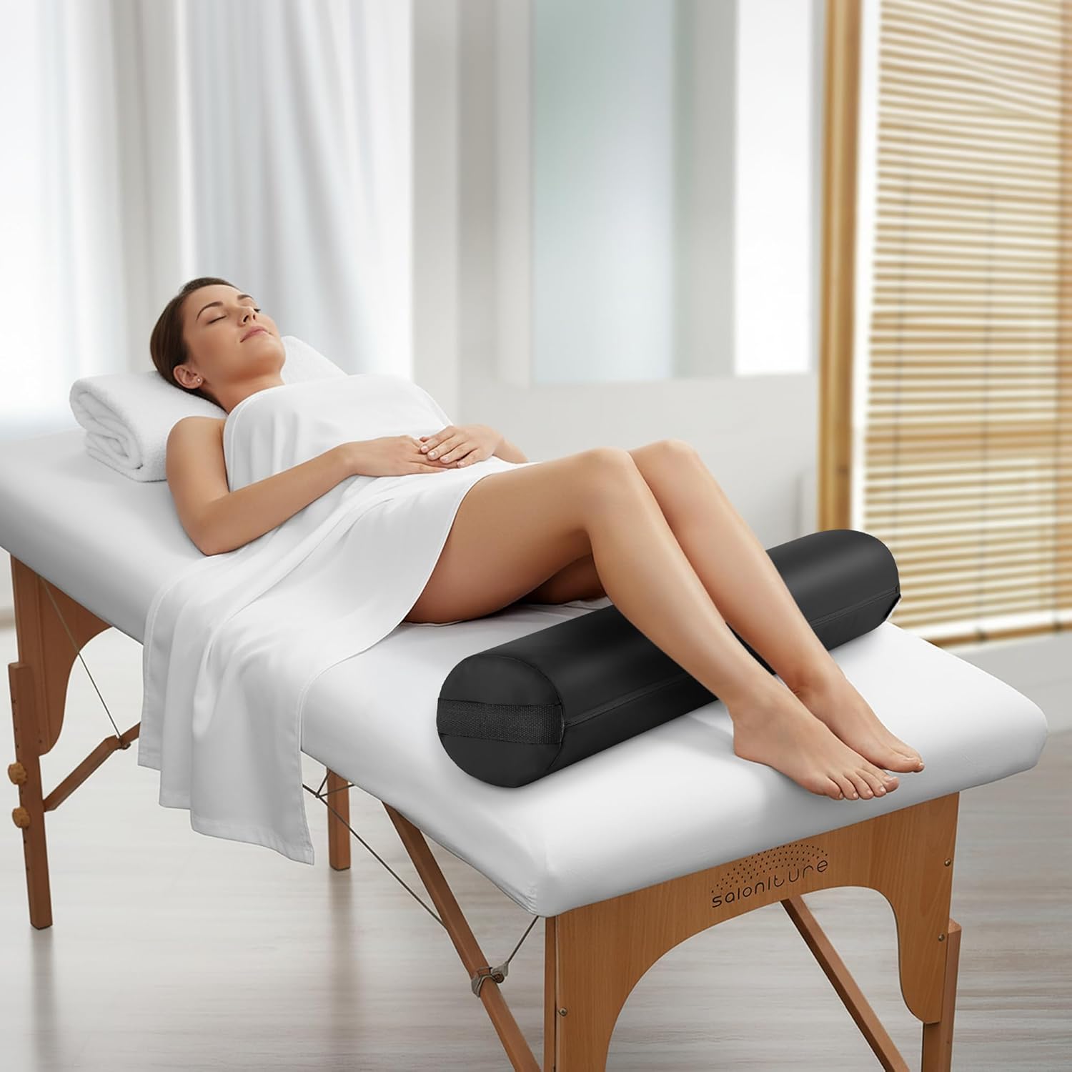 Saloniture Full Round Massage Table Bolster Pillow Pad - 26 x 6 Inch - Black
