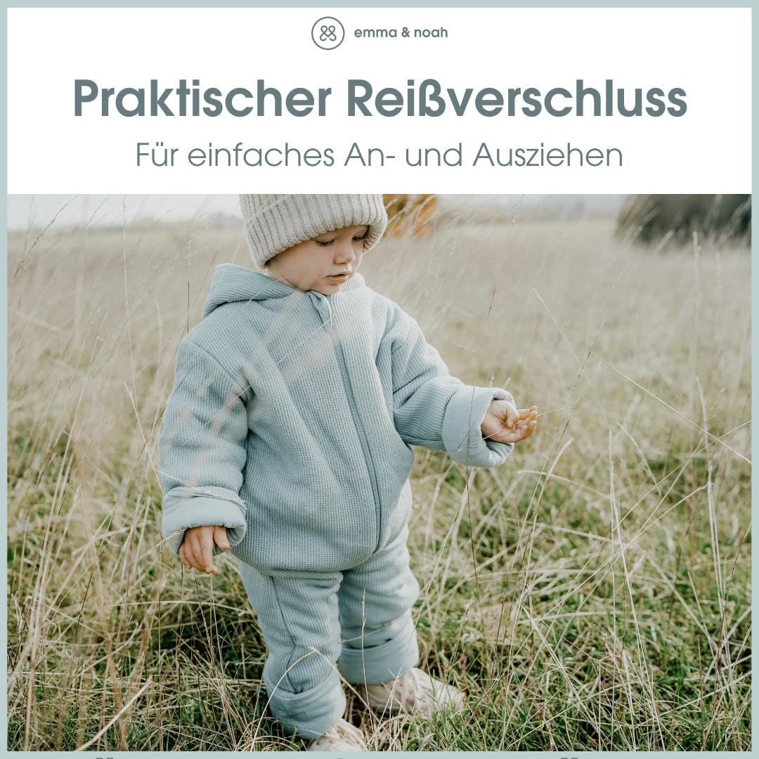 emma & noah Overall Baby, Mitwachsend, Baby Anzug mit Kapuze, Umschlagbare Beine und Ärmel, Wattiert und Gefüttert, Weich und Warm, Ideal für Herbst, Winter und Frühling