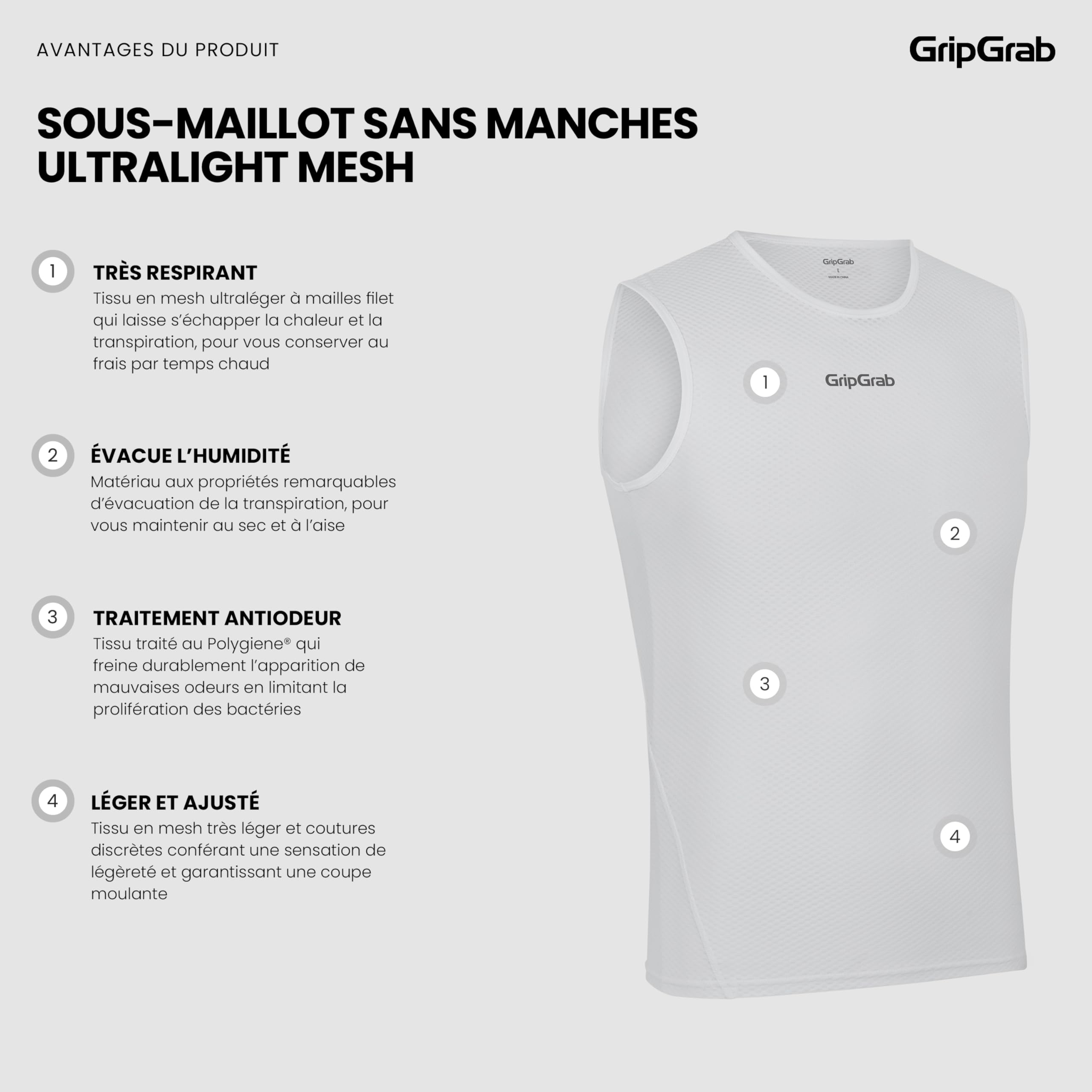 GripGrab sous-Maillot Cyclisme Homme Été Vélo en Mailles Lots de 1 et 3 Maillots Fonctionnels sans Manches Anti-Odeur