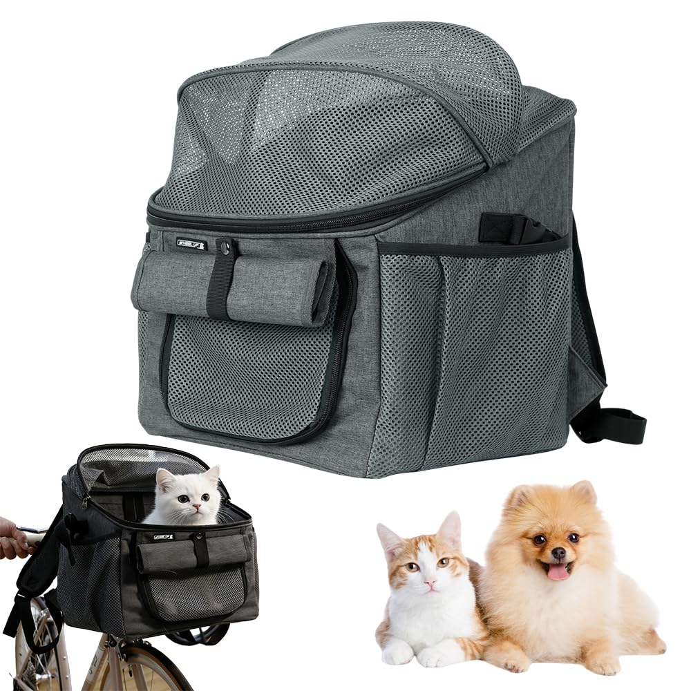 Cesta Bicicleta Delantera para Perro, NAVESO 2 en 1 Cesta Bici con Adaptador para Manillar, Multiusos Plegable Canasta de Bicicleta de hasta 5 kg para Mascotas Pequeñas y Medianas