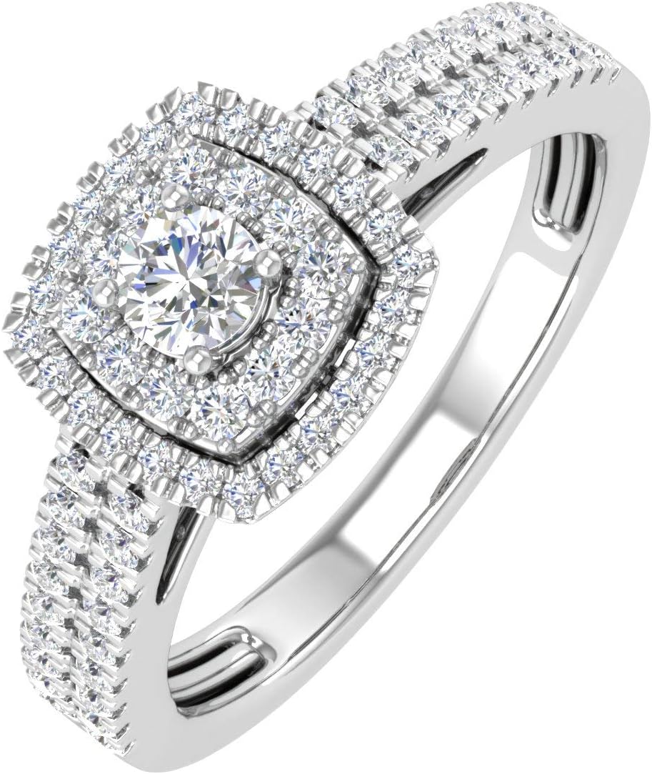 1/2 Carat Double Halo Diamond Ring in 10K Gold