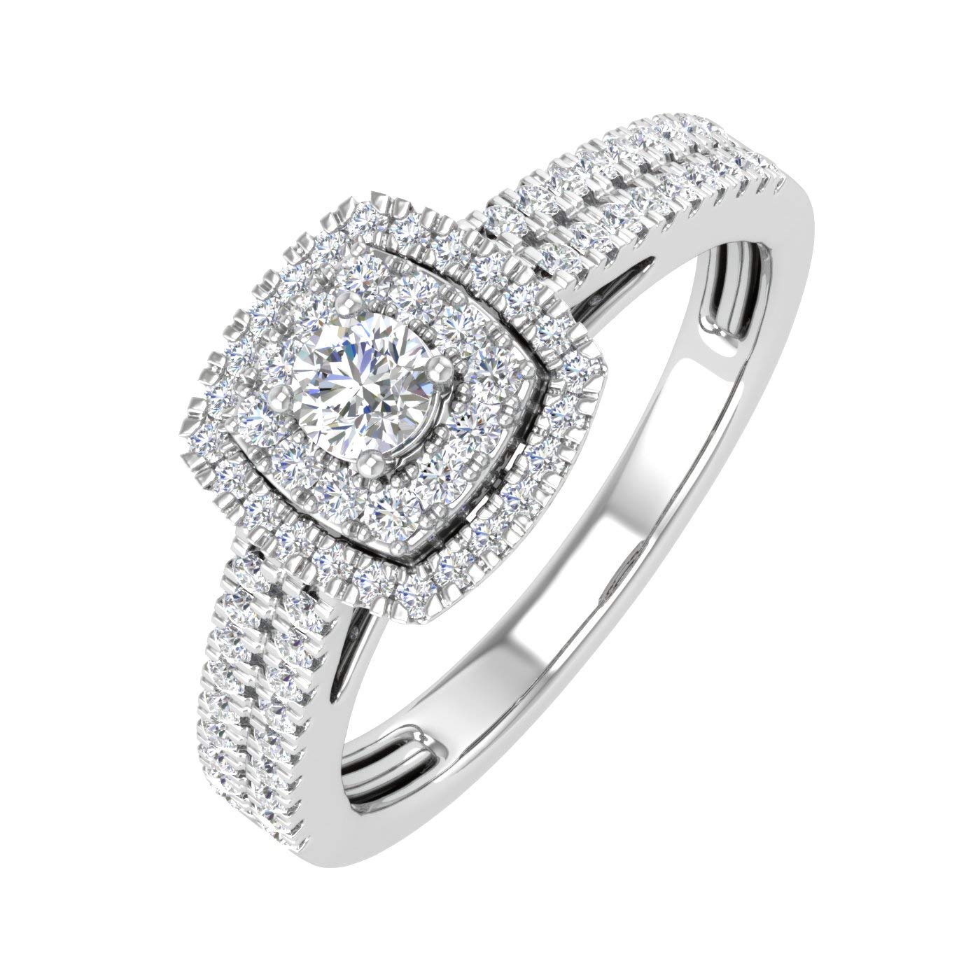 1/2 Carat Double Halo Diamond Ring in 10K Gold (FINEROCK)