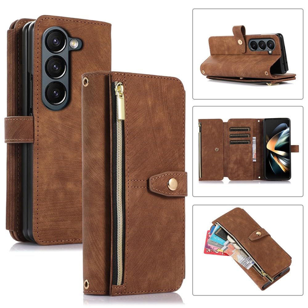 Generic Etui kompatybilne z Samsung Galaxy Z Fold 6 (kolor: brązowy) portfel z klapką skórzane magnetyczne etui na tył telefonu