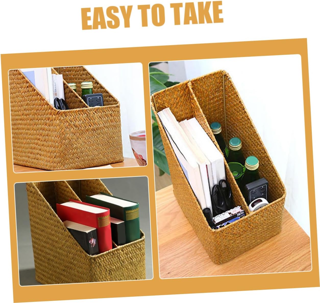 PRETYZOOM Document Storage Basket Office Supplies Desk Book Organizer Woven Organizer Bins Desktop Document Rack