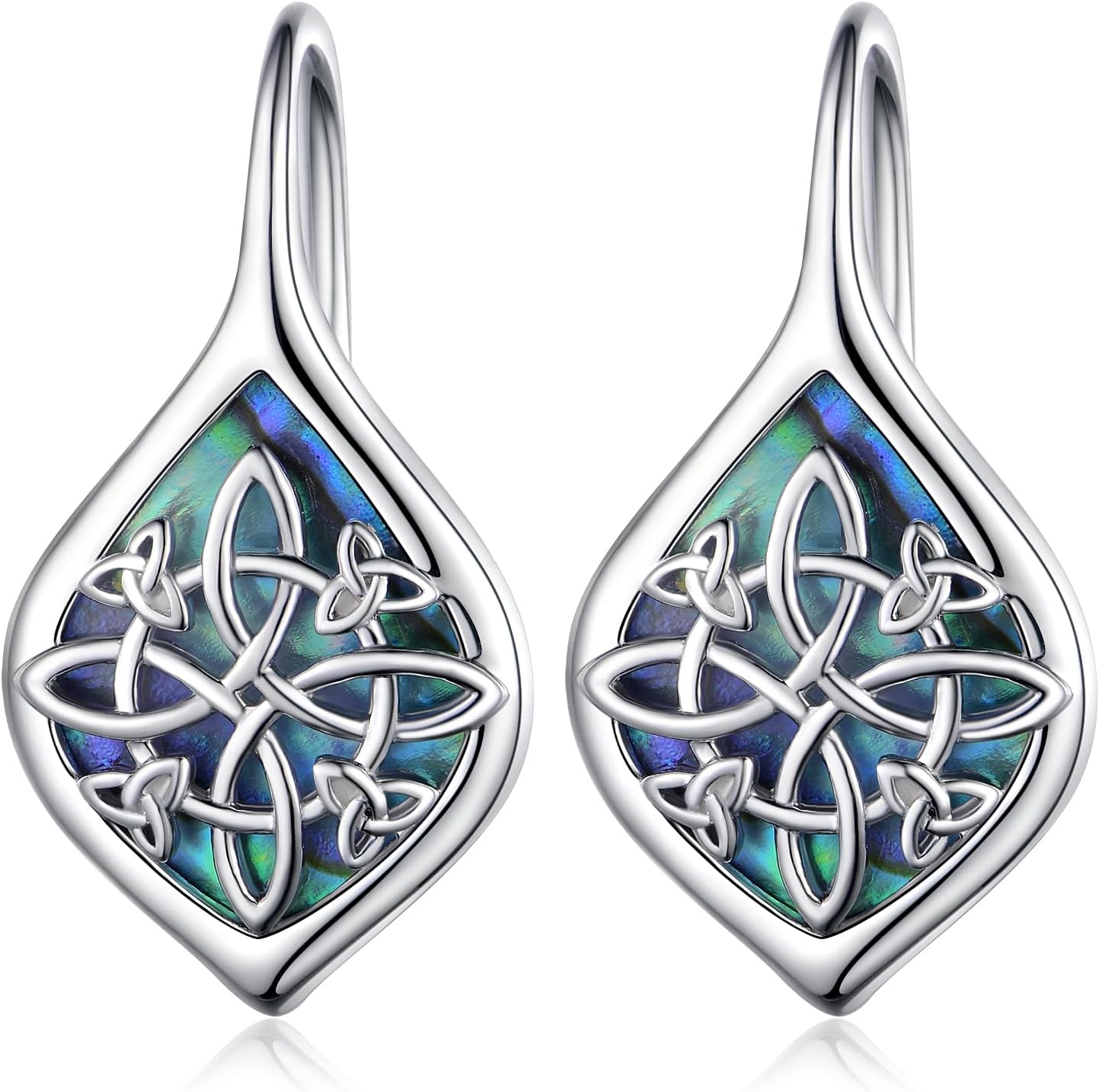 Celtic Witches Knot Earrings 925 Sterling Silver Witch Earrings Abalone Shell Leverback Celtic Earrings Witches Knot Jewelry Gifts for Women