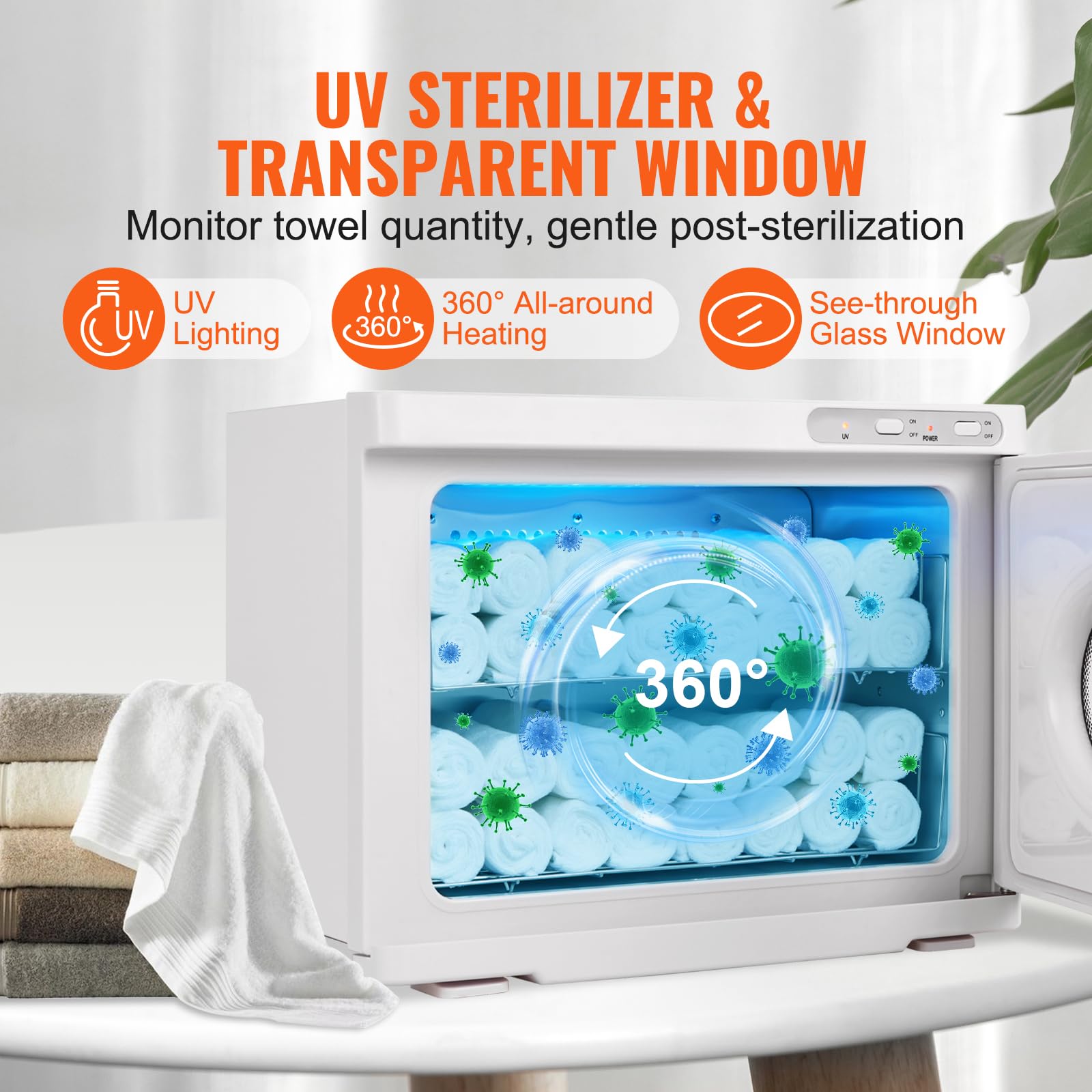 VEVOR 23L Hot Towel Warmer Cabinet with UV Light and Stainless Steel Racks