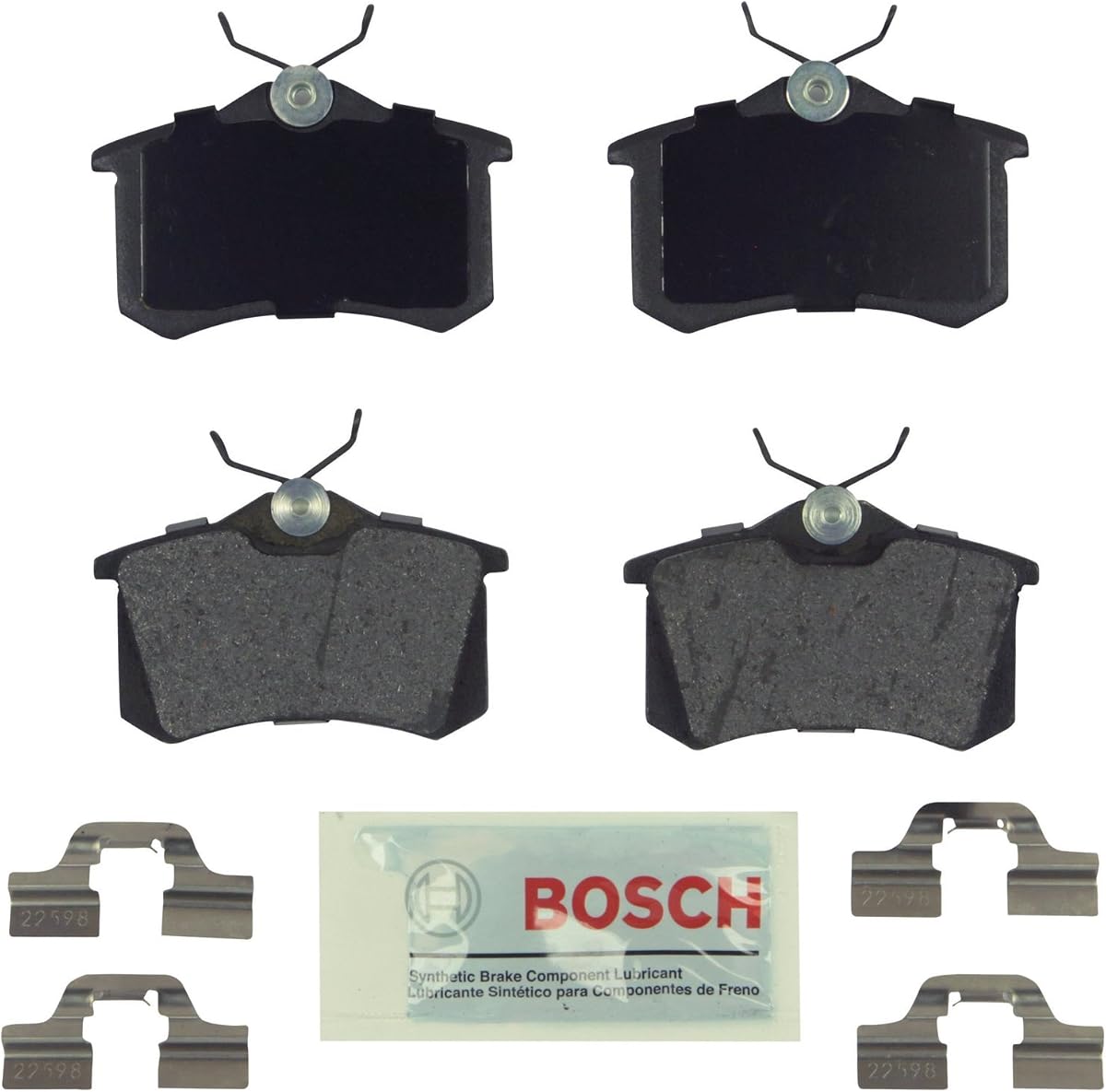 BOSCH BE340H Blue Semi-Metallic Disc Brake Pad Set with Hardware - Rear | Compatible with Select Audi A4, A6, A8, S4, S6, S8, TT; Volkswagen Beetle, Cabrio, Corrado, Eos, Golf, Jetta, Passat + More