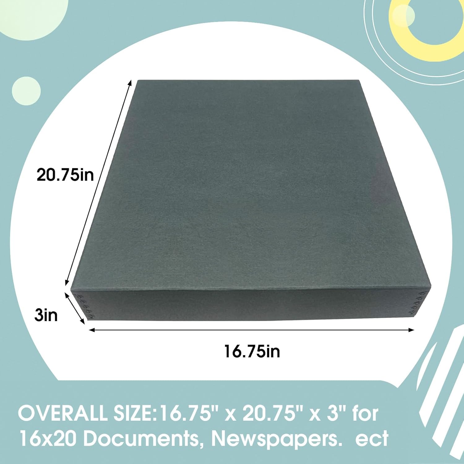 Golden State Art, Archival Storage Box, Acid-Free Drop Front Museum Box with Metal Edge for Storing Artwork Photos Documents Prints Arts And Crafts (Gray-16.75x20.75x3 Inches)