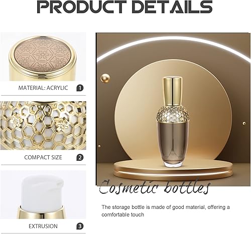 Miniatura 8 de OSALADI Recipientes vacíos de acrílico rellenables 1 paquete de cosméticos vintage dorados para la cara y los ojos botella de almacenamiento para