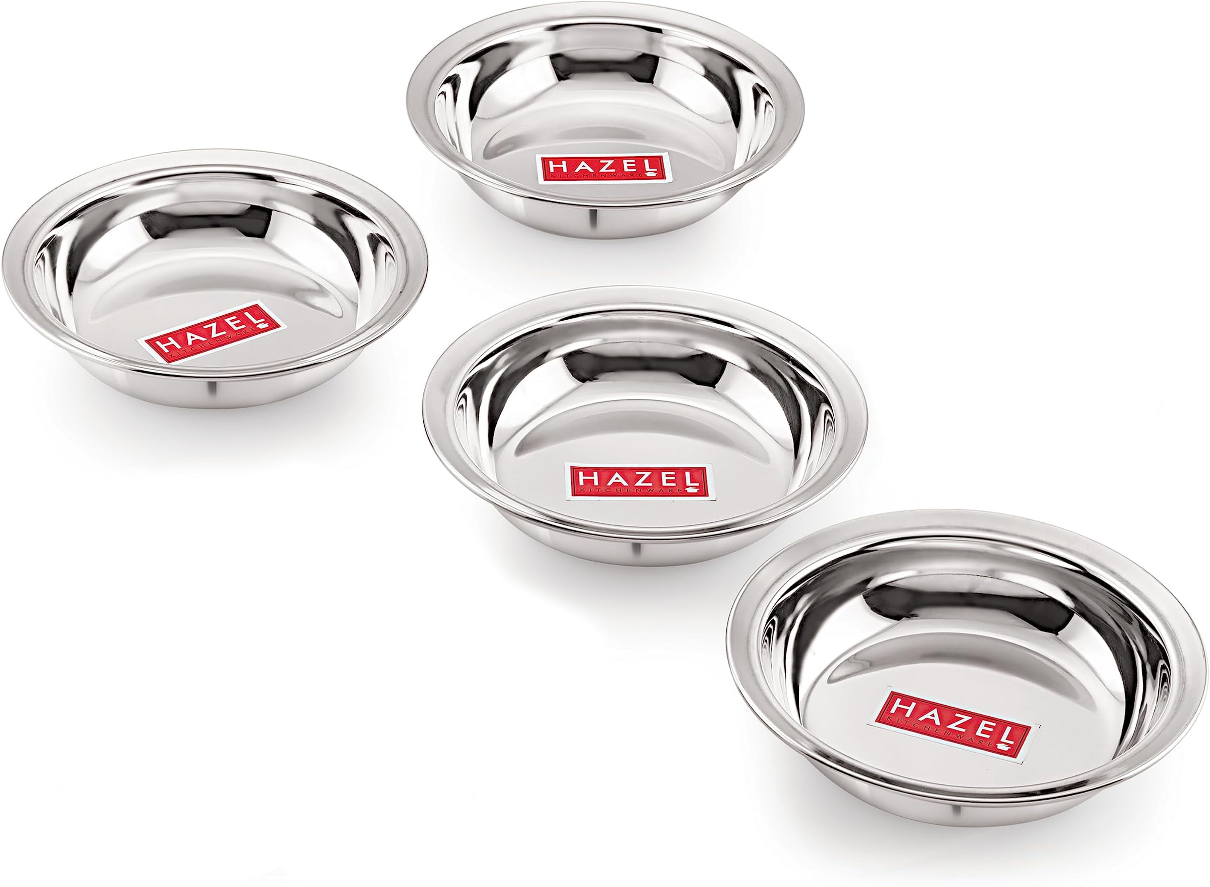 HAZEL Stainless Steel Snack Bowl/Plate Set | 600 ml Each Small Steel Bowls Dish for Snacks | Breakfast Bowls, Set of 4
