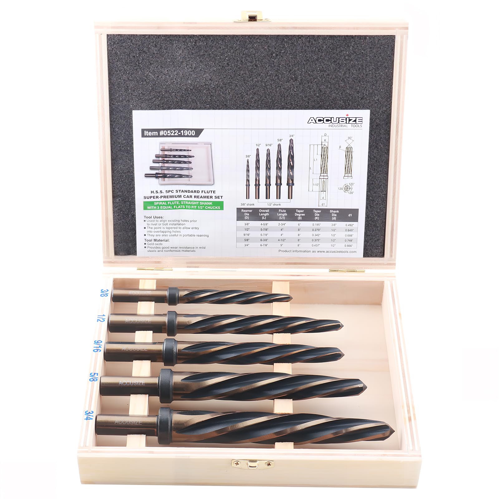 Accusize Reamer Set - 5 Sizes, Premium Quality -1
