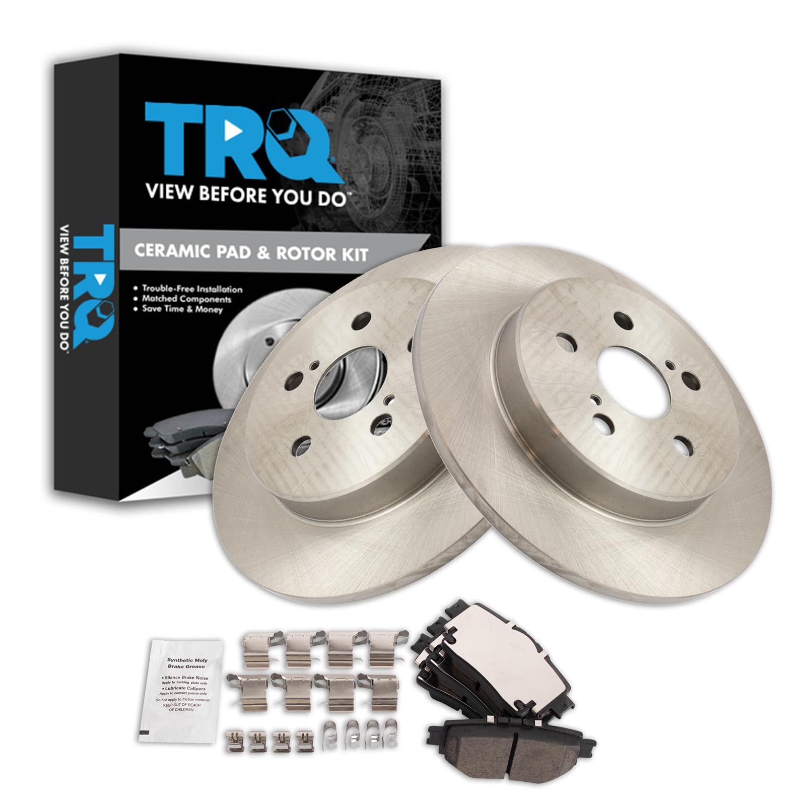 TRQ Rear Brake Pad &amp; Rotor Kit Ceramic Compatible with 2020 Toyota Corolla