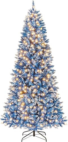 Miniatura 64 de GOFLAME Árbol de Navidad artificial preiluminado de 8 pies con luces LED blancas cálidas y conos de pino, decoración navideña para el hogar