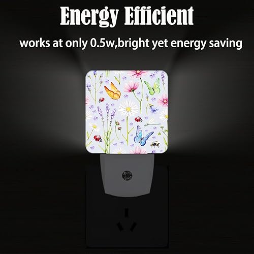 Miniatura 4 de Luz nocturna de mariposas de flores silvestres e insectos, enchufable a la pared para niños y niñas, lámpara decorativa cuadrada de luz nocturna 0.5