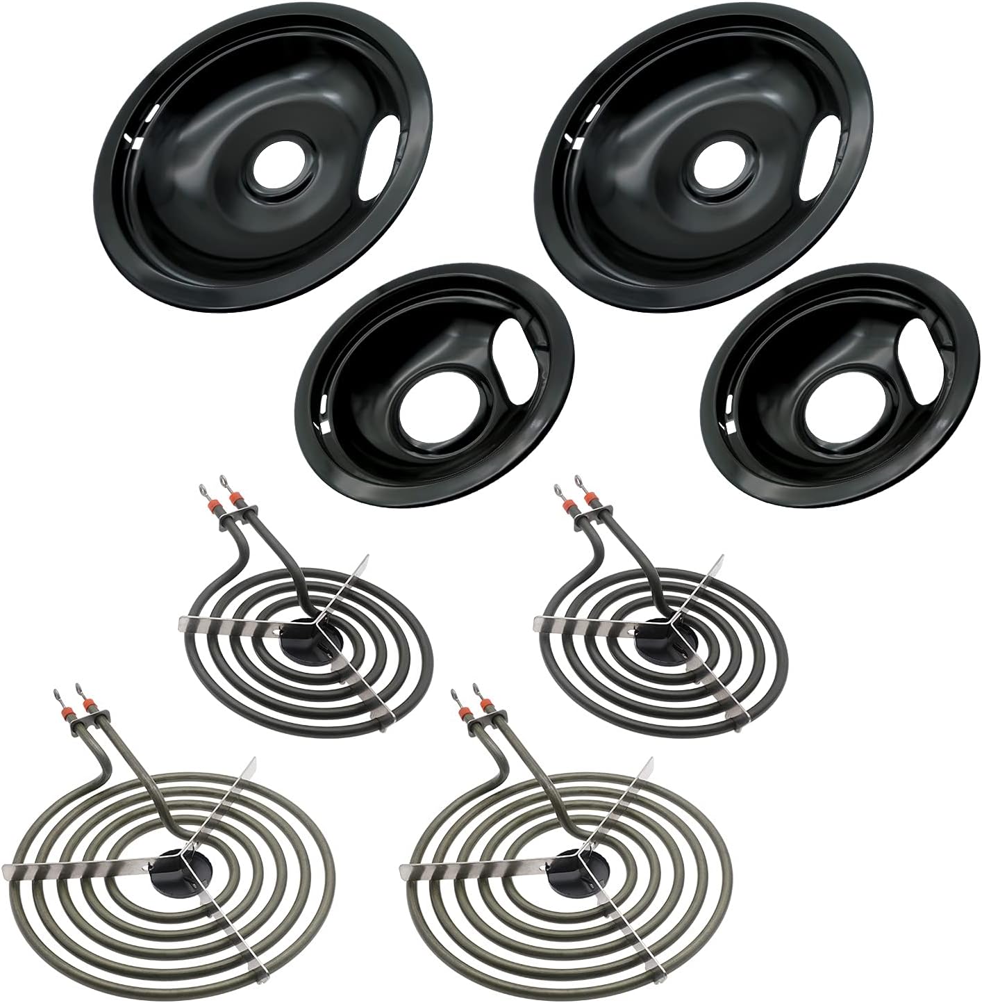 W10288051 Range Cooktop Porcelain Drip Pans and MP22YA Electric Range Burner Element Unit Set - Compatible with Whirlpool Amana Electric Range Stove