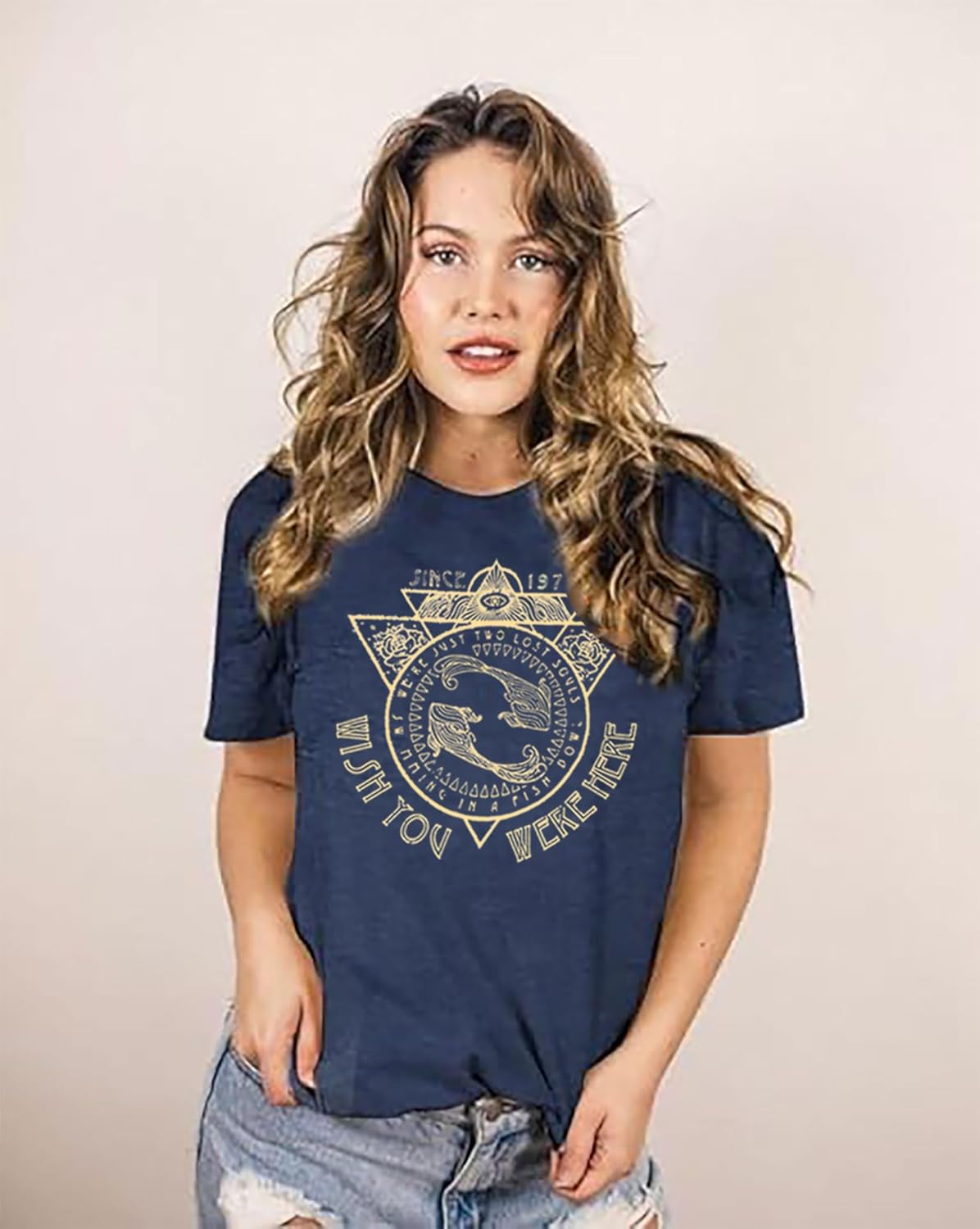 Women Old School Band Shirt Vintage Rock Music Tshirt Rock Festival Tees Wish You were Here Distressed Graphic Tee Tops - Image 2