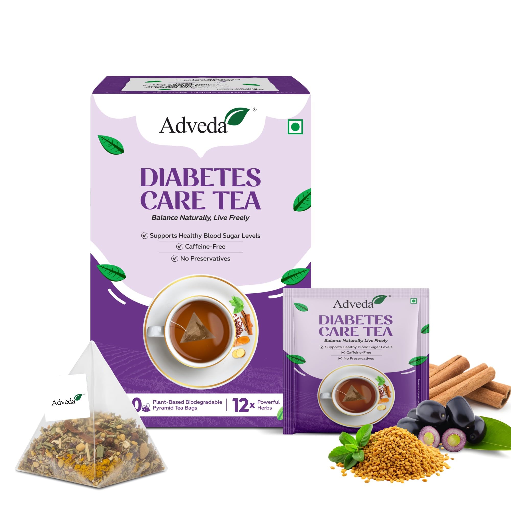 Adveda Diabetes Care Herbal Tea- 20 Tea Bags | Sugar Control & Metabolic Balance Tea-image-20