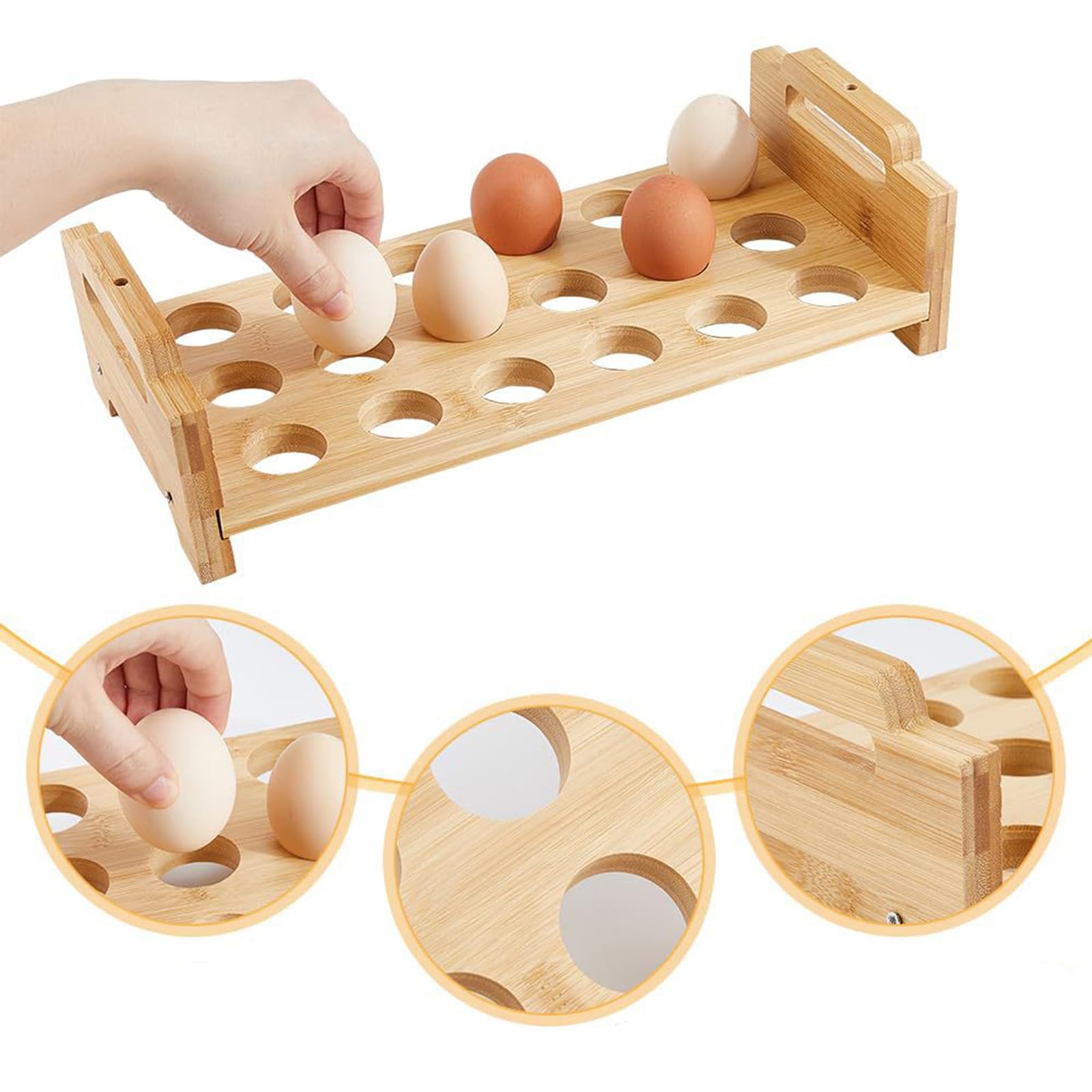 Portauovo in bambù, scaffalatura multistrato, organizer da cucina, materiali naturali (secondo piano)