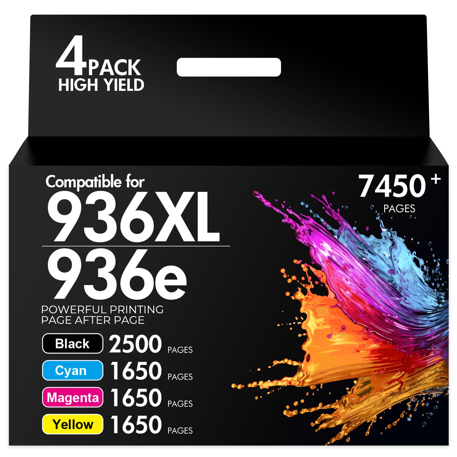 936 Ink Cartridges Combo Pack for HP Printers OfficeJet Pro 9125E 9120E | Compatible for HP936 936XL Ink Cartridges for HP OfficeJet Pro 9125e 9120e 9135e 9730e 9130e 9130b 9730 9128e Printer 4 Pack