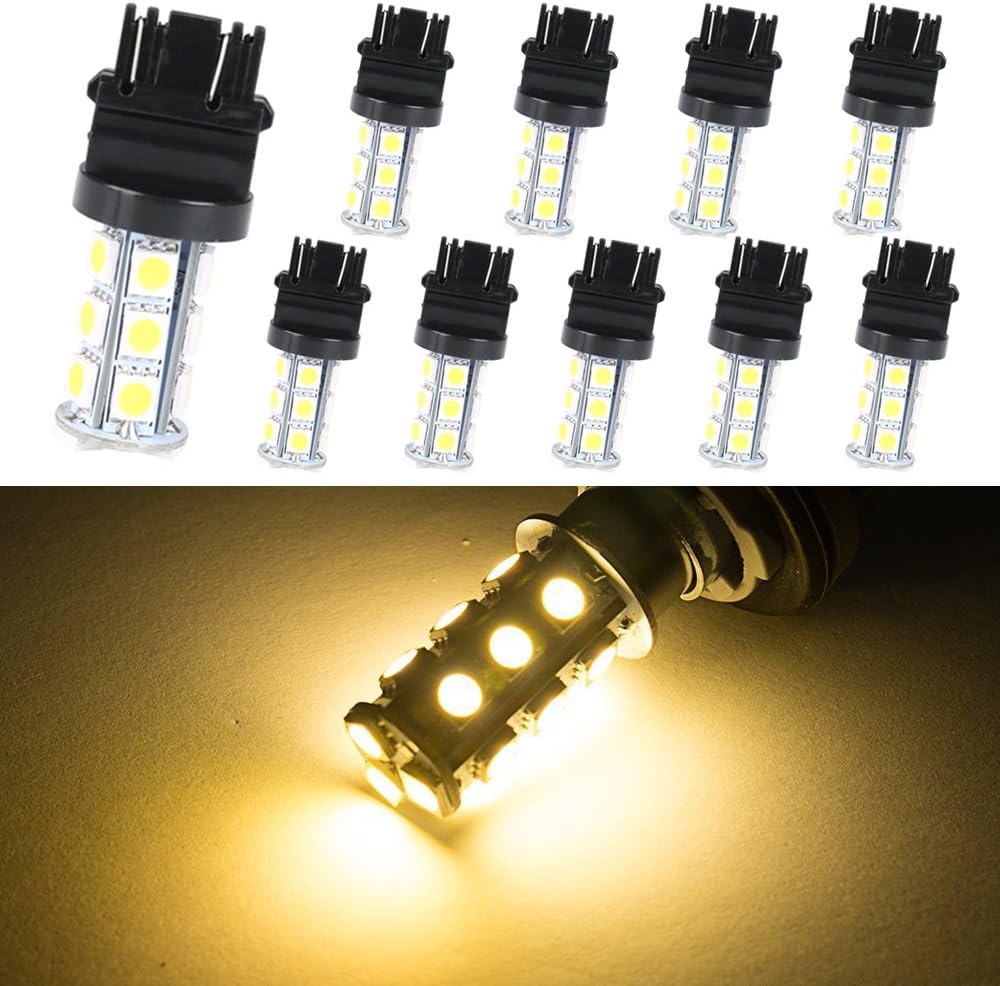 Trisense 3157 3156 3157A 3157NA 3056 3057 4114K Warm White 5050 18SMD LED Light Bulbs Turn Signal Brake Parking Stop Tail Backup Reverse Light Lamp Bulb for Car/Motorcycle(Pack of 10)