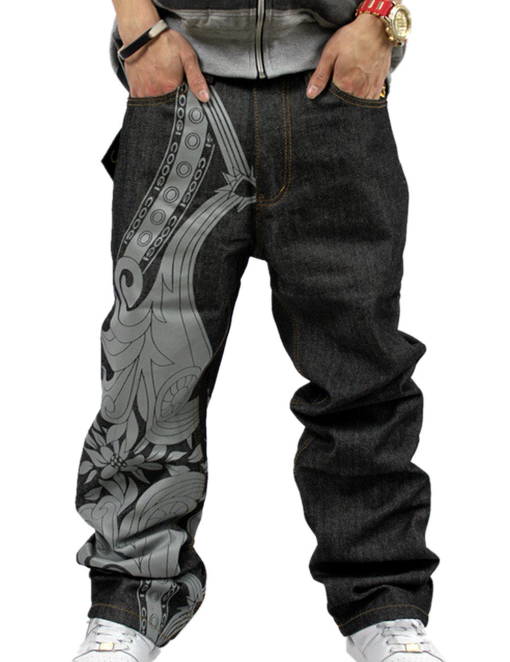 Sveizo Men's Hip Hop Embroidery Baggy Jeans Denim Loose Trousers